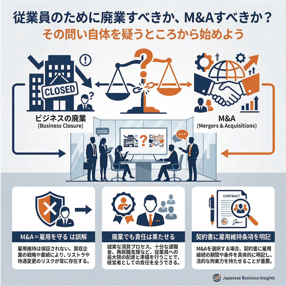 従業員のために廃業すべきか、M&Aすべきか?の図解